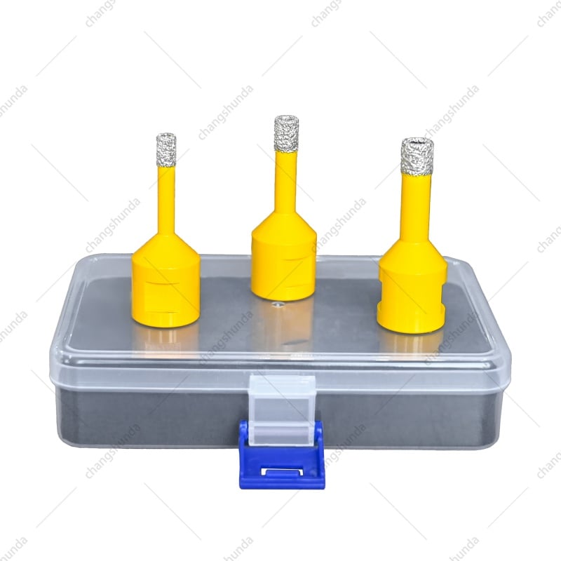 M14 Thread Slim Shank Yellow Vacuum Brazed Diamond Hole Saw 3-Piece Set, 6/8/10mm Fine Aperture Dry Drill Bits with Plain Storage Box, Precision Drilling Kit for Tile Marble Quartz Stone Using M14 Angle Grinder
