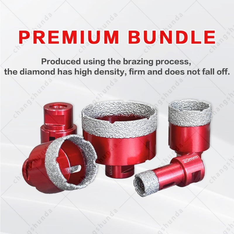 M14 Thread Vacuum Brazed Red Exposed Sand Diamond Hole Saw Set, M14-5pc Dry Drill Bit Kit with Shockproof Aluminum Storage Case, 20/35/40/45/68mm Dry Cutting Bits for M14 Angle Grinder, Tile Marble Granite Stone Drilling Tool
