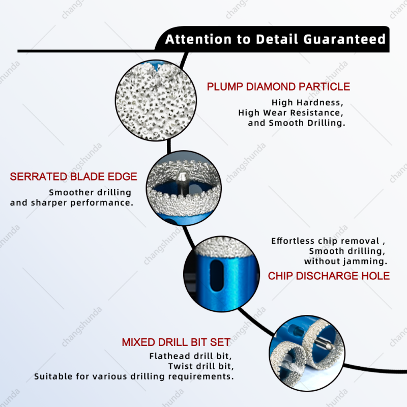 Van Lonzo Blue Serrated Centering Exposed Grit Dry Drill 5PC Set, Brazed Straight Shank Tile Stone Hole Saw Kit, Multi-Size Blue Serrated Centering Exposed Grit Dry Drill 5PC for Electric Drill Ceramic Marble Dry Drilling
