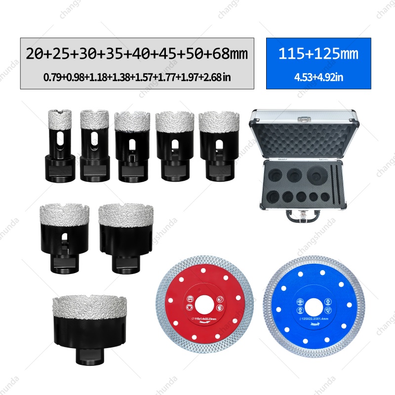 Van Lonzo M14-4pc Blister Set Vacuum Brazed Diamond Hole Saw & Cutting Disc Combo Kit, M14 Thread Diamond Drilling Cutting Tool Set with Portable Aluminum Storage Case for Granite Marble Tile Stone Processing
