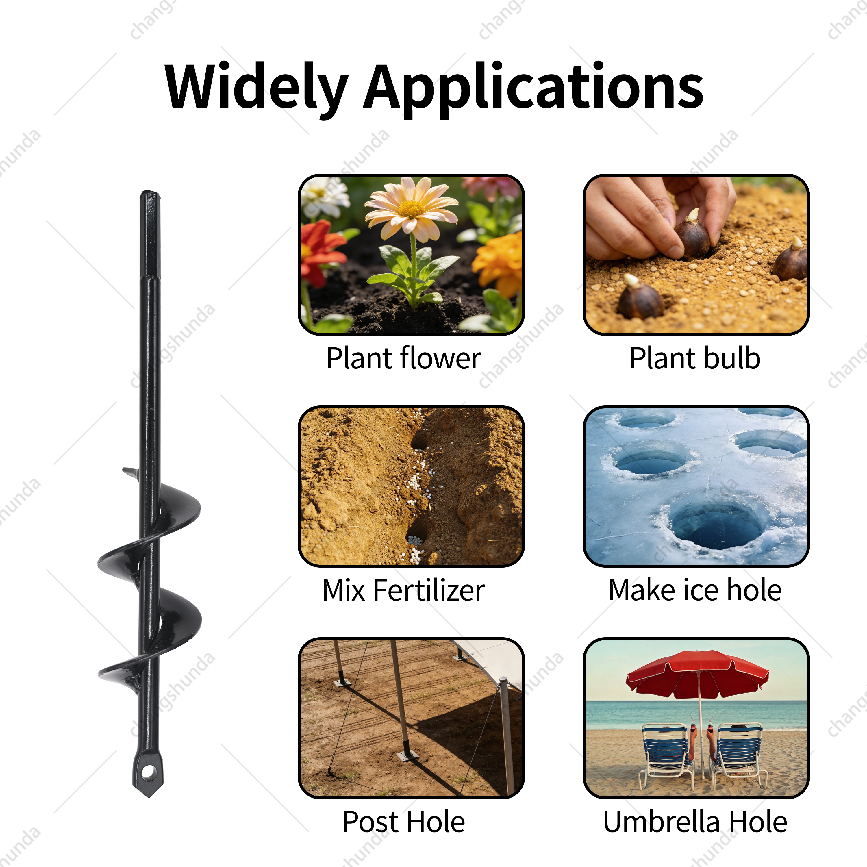Van Lonzo Garden Auger, A3 Cold Rolled Steel Hex Shank Spiral Garden Auger for Flower & Bulb Planting, Multi-Scenario Hole Drilling
