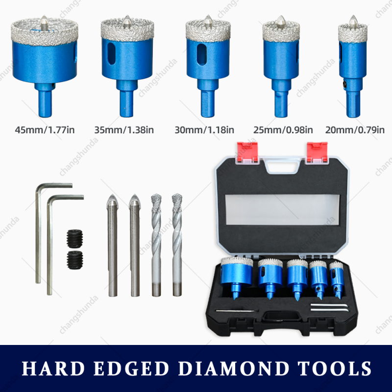 Van Lonzo Blue Serrated Centering Exposed Grit Dry Drill 5PC Set, Brazed Straight Shank Tile Stone Hole Saw Kit, Multi-Size Blue Serrated Centering Exposed Grit Dry Drill 5PC for Electric Drill Ceramic Marble Dry Drilling
