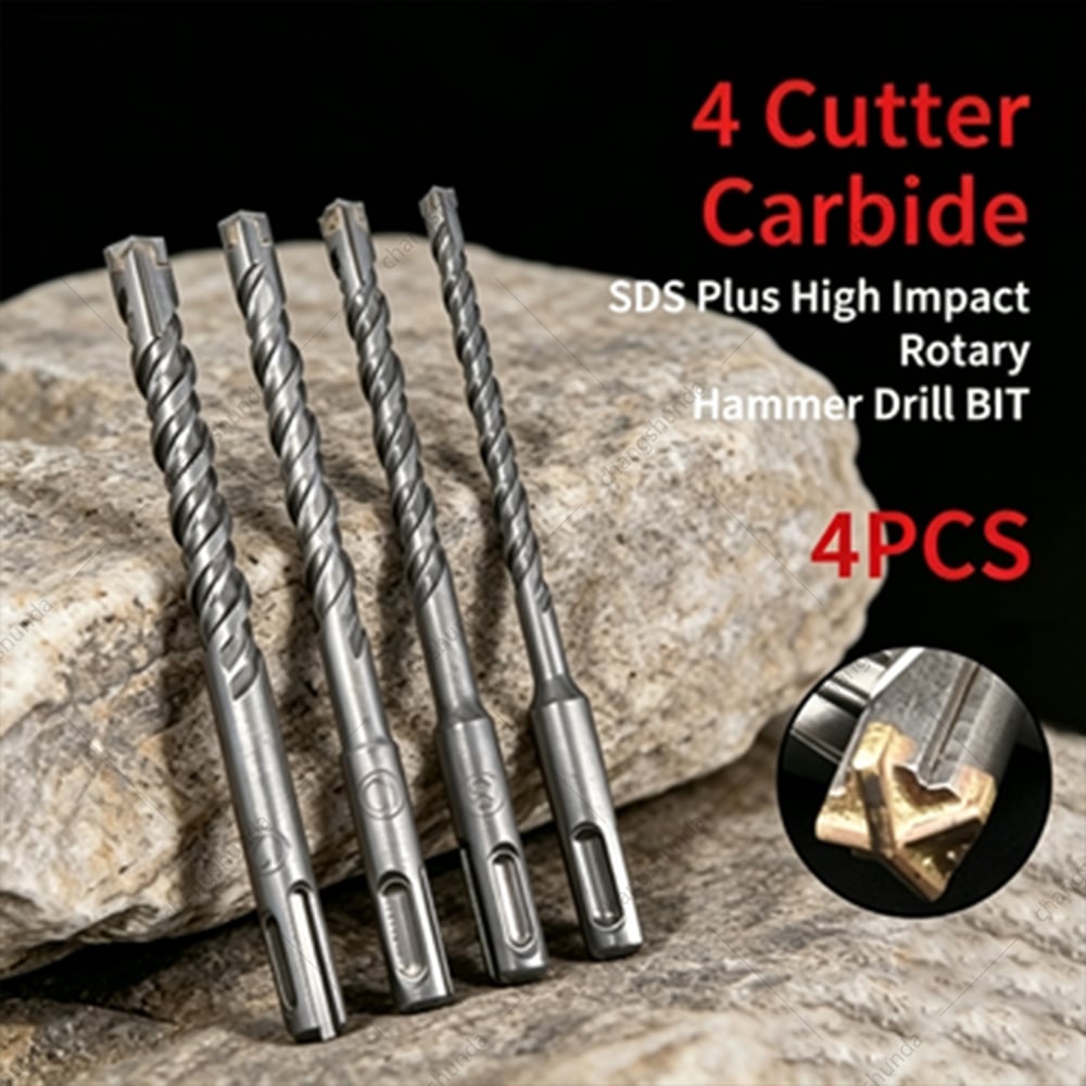 Van Lonzo SDS Plus 4-Cutter Cross Rotary Hammer Drill Bit Set, 4PCS Cross Hammer Drill Bit for Concrete, Brick Wall, Rock & Reinforced Cement Drilling
