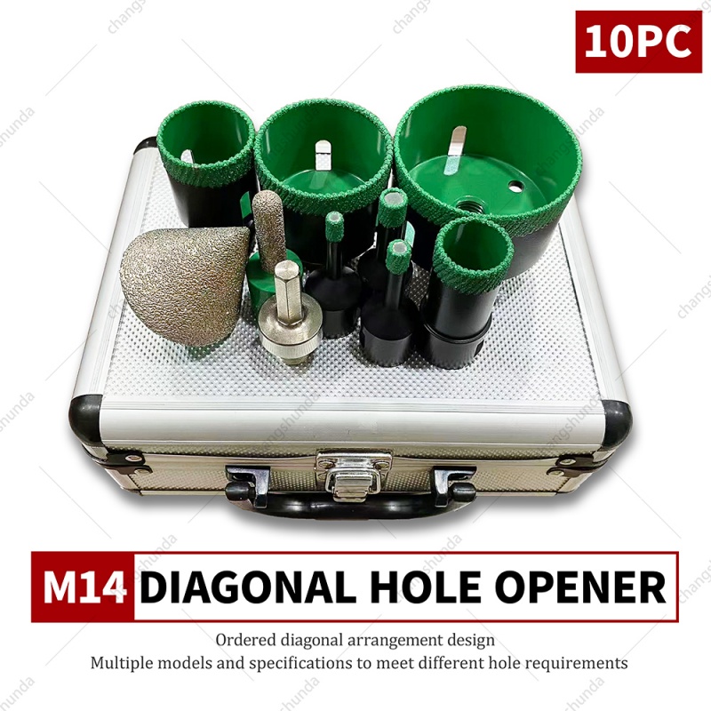 Van Lonzo M14 Strip Arranged Diamond Hole Saw 10PC Set, Vacuum Brazed M14 Thread Stone Drill Kit, Multi-Functional M14 Strip Arranged Diamond Hole Saw 10PC for Angle Grinder Tile Marble Glass Drilling, Chamfering and Polishing
