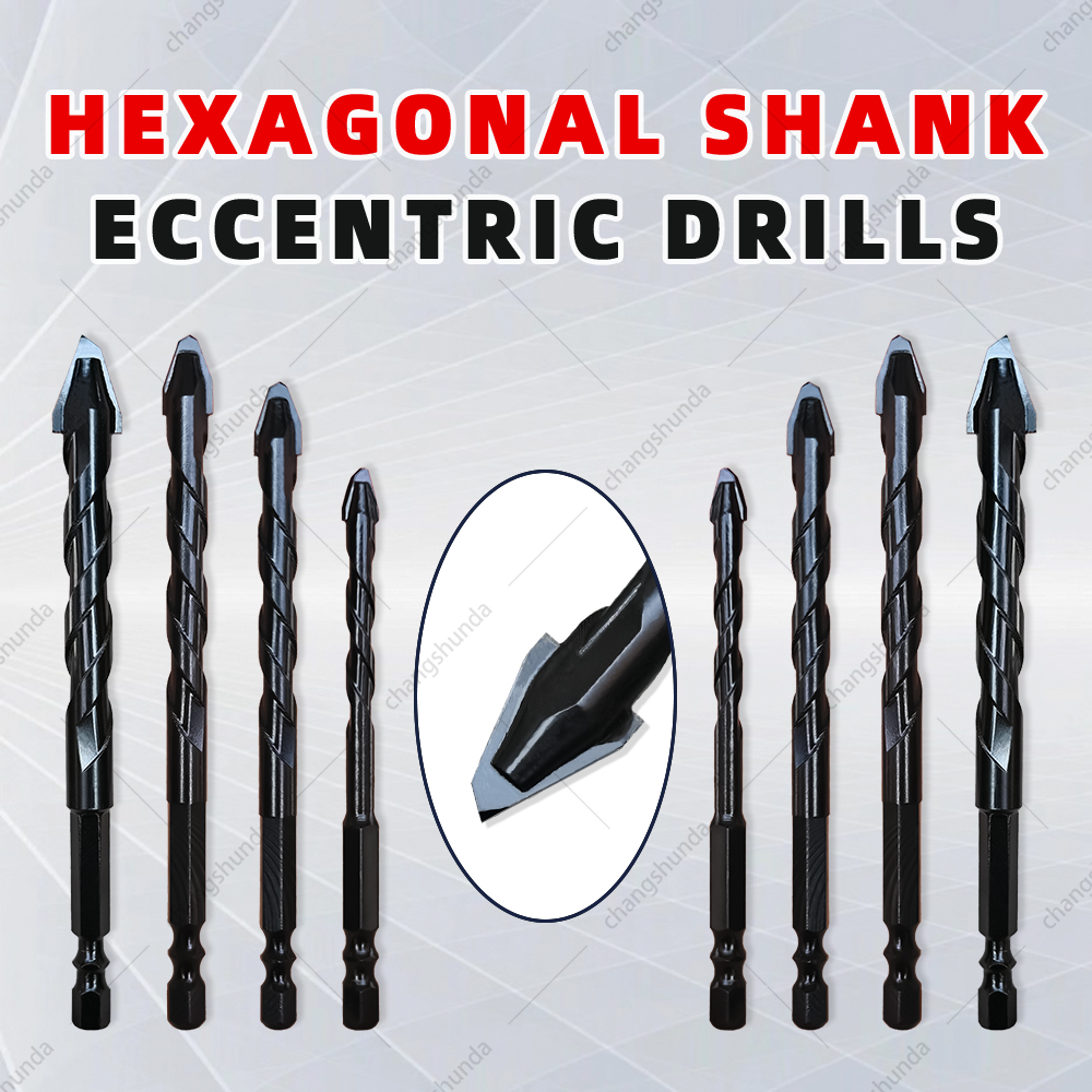 Van Lonzo Black Eccentric Drill, Multi-Size Double-Groove Hex Shank Alloy Black Eccentric Drill Bit Set for Drilling Ceramic Tile, Vitrified Tile, Marble, Granite, Quartz, Artificial Stone