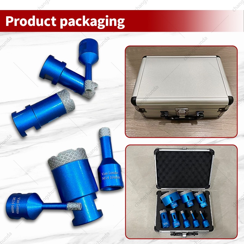 Van Lonzo 8Pcs M14 Vacuum Brazed Diamond Hole Opener Set, Blue Silver Sand Surface, S2 Alloy Anti-wear Drill Bits with Aluminum Storage Case, Heavy-Duty Bits for Tile, Granite and Marble