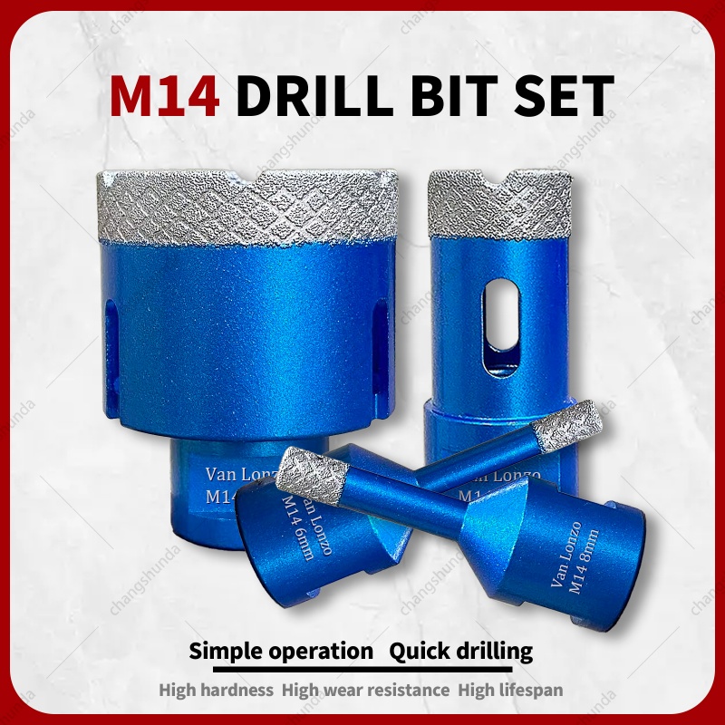 Van Lonzo 8Pcs M14 Vacuum Brazed Diamond Hole Opener Set, Blue Silver Sand Surface, S2 Alloy Anti-wear Drill Bits with Aluminum Storage Case, Heavy-Duty Bits for Tile, Granite and Marble