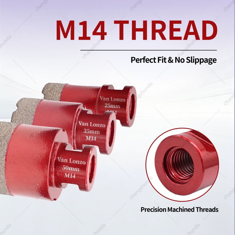 Van Lonzo M14-10pc Red Exposed Diamond Segment Core Drill Bit Set, Vacuum Brazed M14-10pc Red Exposed Diamond Kit for Granite Marble Tile Drilling, Complete M14 Thread Diamond Hole Saw Combo with Portable Aluminum Storage Case
