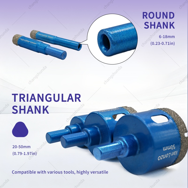 16pc Blue Dry Diamond Core Drill Bits Set, Triangle Shank Dry Drilling Hole Saw for Tile, Ceramic, Marble, Granite
