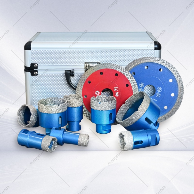 Van Lonzo M14 Blue Exposed Grit Diamond Hole Saw 10PC Set, M14 Thread Shank Brazed Hole Saw Kit with 115 Red & 125 Blue Sintered Cutting Discs for Angle Grinder Tile Marble Stone Drilling & Cutting
