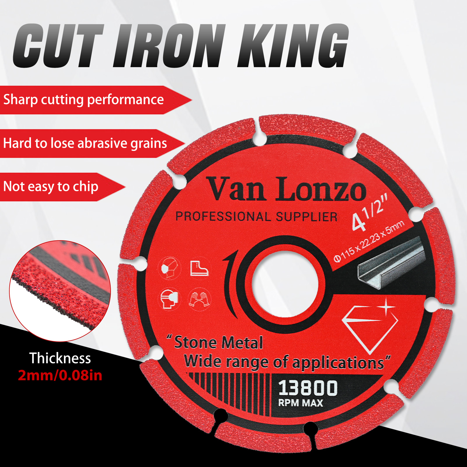 115mm Vacuum Brazed Diamond Cutting Disc 4.5‑Inch Cut‑Off Wheel for Stone and Metal, Max 13800 RPM Angle Grinder Blade