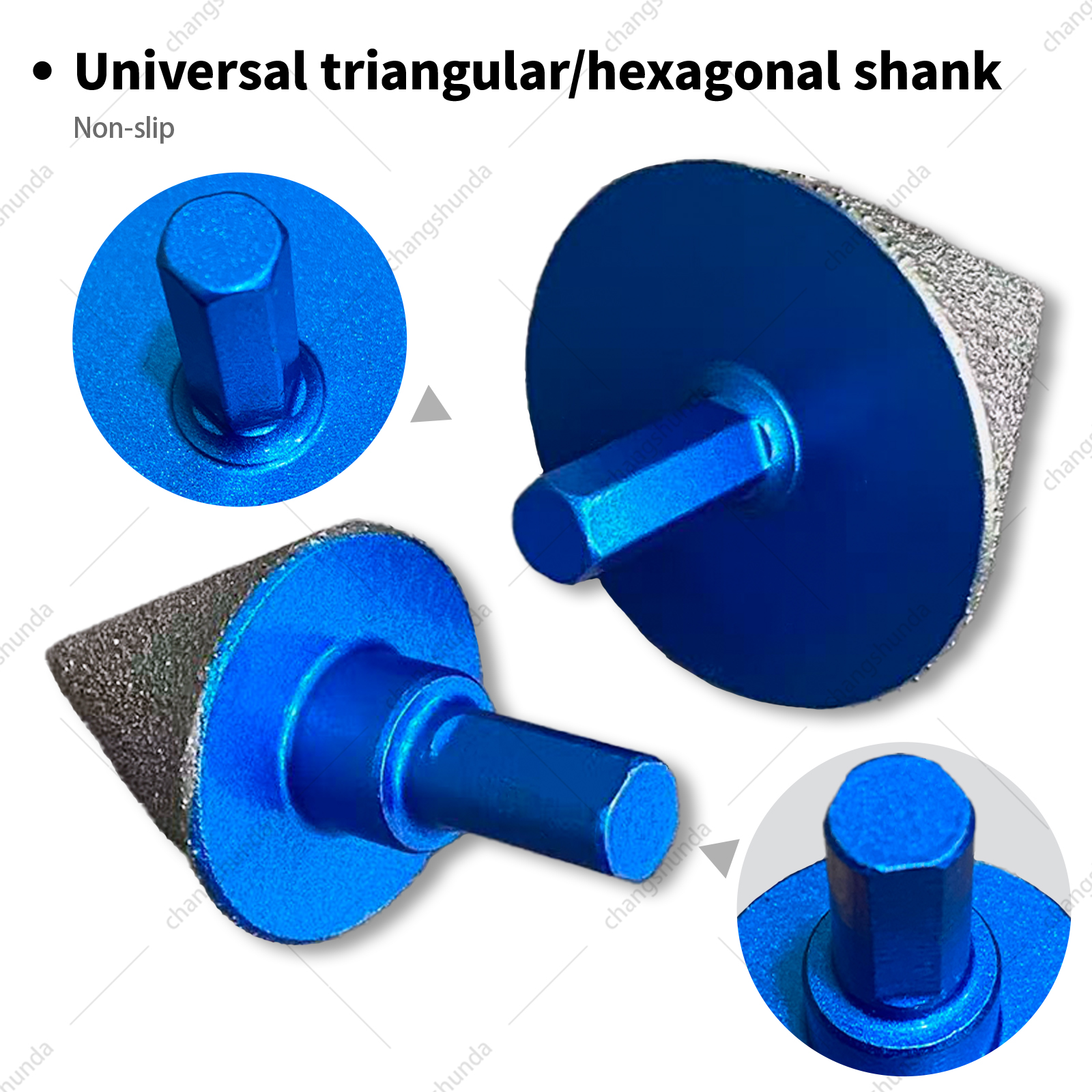 Van Lonzo 2PC Chamfer Tool Set, 35mm Triangle Shank & 50mm Hex Shank Diamond Chamfer Bits for Tile, Marble, Granite & Concrete Hole Trimming
