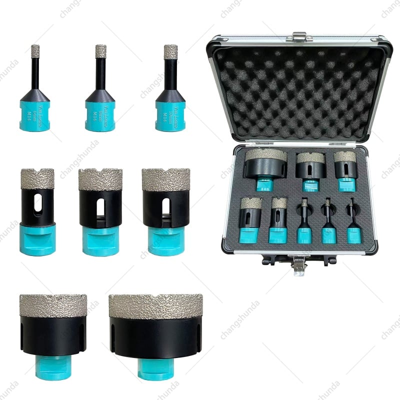 Van Lonzo M14 Hole Saw 8PC Set, Vacuum Brazed M14 Thread Diamond Core Bit Kit, Heavy Duty M14 Hole Saw 8PC for Angle Grinder Tile Marble Glass Stone Drilling
