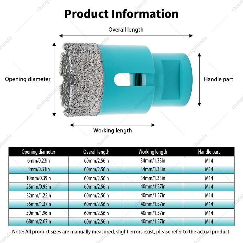 M14-8PC Aluminum Case Blue Vacuum Brazed Diamond Core Drill Bit Set, Dry Cutting Hole Saw Kit for Tile Marble Granite Angle Grinder
