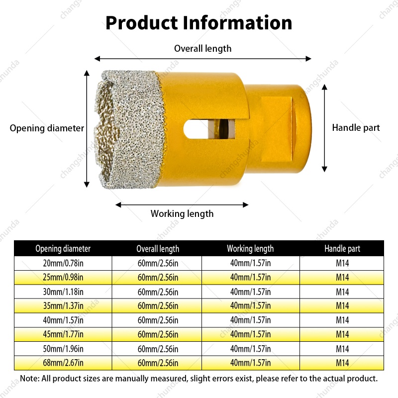 M14-8pc Golden Exposed Diamond Grain Drill Bit Set with Aluminum Case, Vacuum Brazed Dry Cutting Diamond Hole Saw Kit with 7 Core Drill Bits & 1 Chamfer Tool for Angle Grinder
