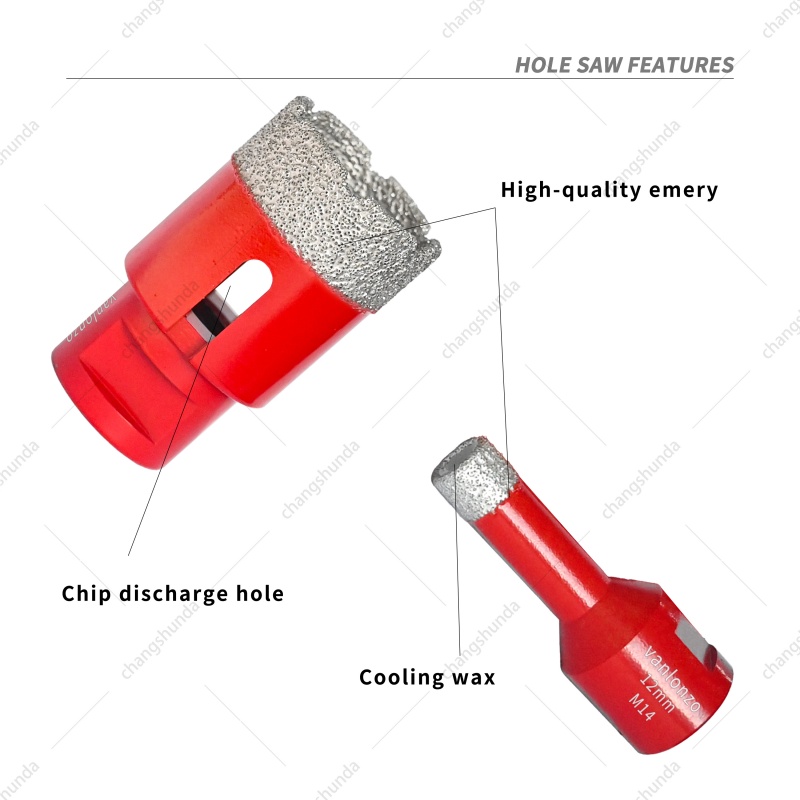 Van Lonzo M14-8pc Red Exposed Diamond Drill Bit Set, Vacuum Brazed M14 Thread Diamond Hole Saw Kit, Heavy Duty M14-8pc Red Exposed Diamond for Angle Grinder Tile Marble Granite Drilling
