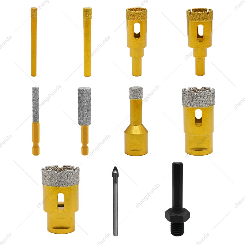 11-in-1 Vacuum Brazed Diamond Drill Bit Set, 11pc Multi-Purpose Drilling Kit with Shockproof Aluminum Carry Case, Mixed Hex & Thread Shank Bits for Tile, Marble, Granite, Glass, Quartz Daily Renovation Projects
