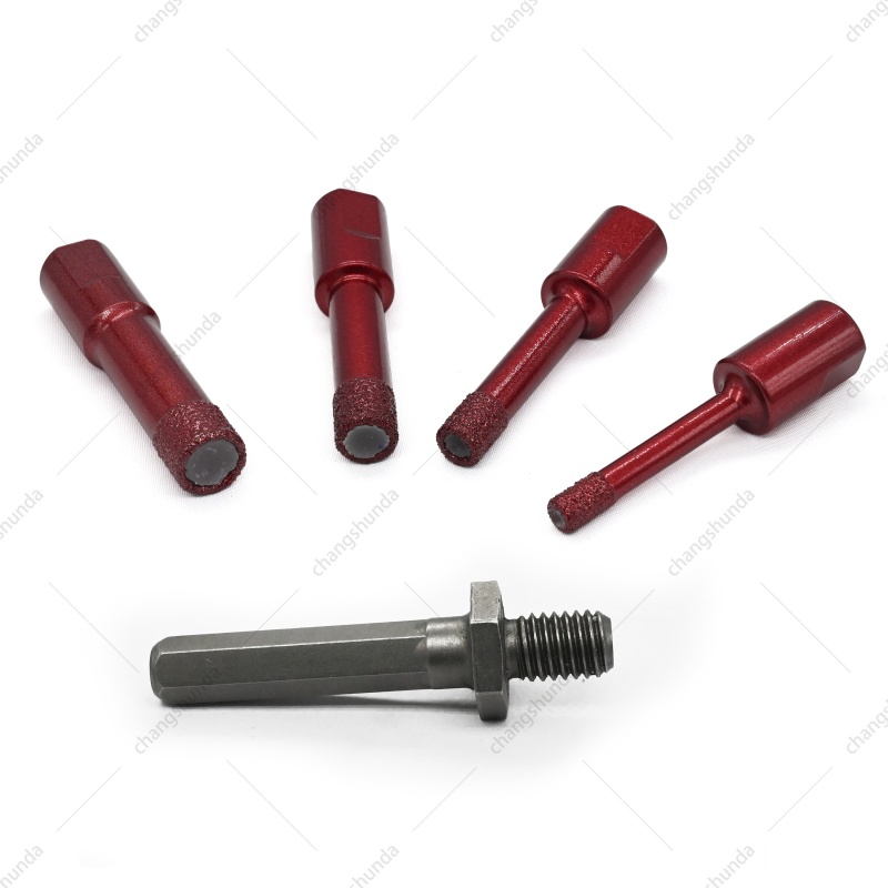 M10 Full Red 5pcs Blister Pack Set, Vacuum Brazed Diamond Core Drill Bits with M14 Thread Shank for Tile Marble Ceramic Drilling
