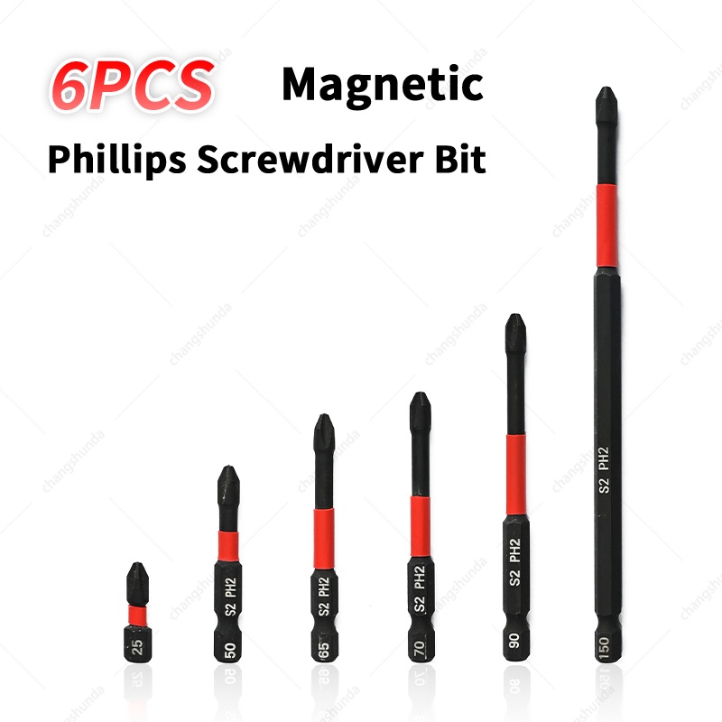 Van Lonzo Magnetic Phillips Screwdriver Bits 6PC Set, S2 Alloy Steel Impact Resistant PH2 Cross Screwdriver Bit Kit, Heavy Duty Magnetic Phillips Screwdriver Bits 6PC for Electric Drill & Impact Driver
