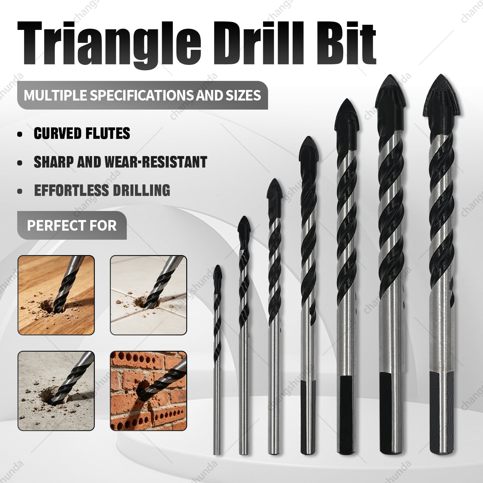 Van Lonzo Black Triangle Drill Bit, Multi-Size Hard Alloy Tipped Black Triangle Drill Bit for Tile, Brick, Concrete & Wood Drilling
