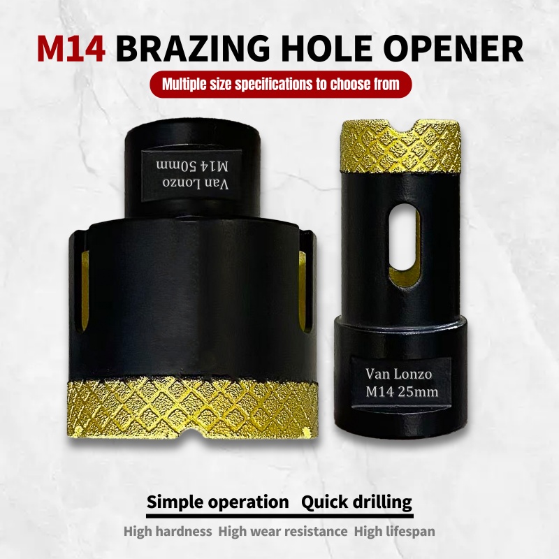 Van Lonzo M14 Diamond Arrangement Hole Opener Matte Black Gold Sand 8pc Set, Vacuum Brazed M14 Thread Diamond Core Drill Bit Kit, Heavy Duty M14 Diamond Arrangement Hole Opener Matte Black Gold Sand 8pc for Tile Marble Granite Glass Drilling
