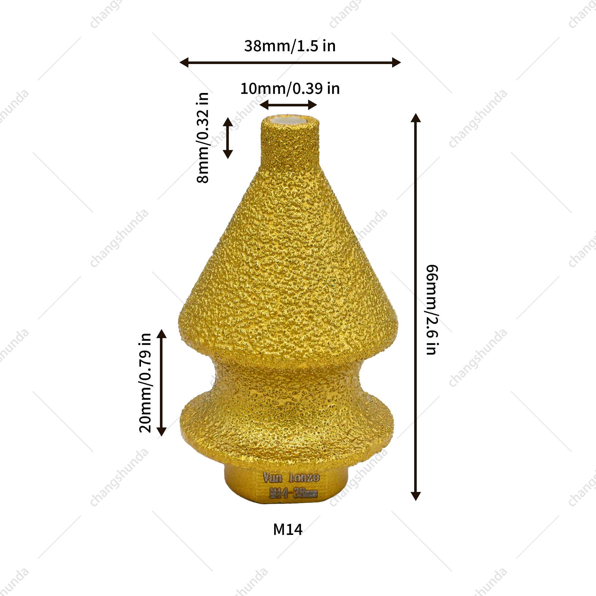 Van Lonzo M14 4-in-1 Chamfer Bit, Vacuum Brazed Diamond M14 Four-in-One Chamfer Tool for Quartz Stone, Marble, Ceramic Tile Hole Drilling, Enlarging and Trimming
