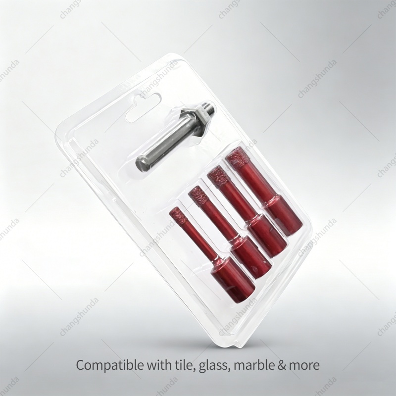 M10 Full Red 5pcs Blister Pack Set, Vacuum Brazed Diamond Core Drill Bits with M14 Thread Shank for Tile Marble Ceramic Drilling
