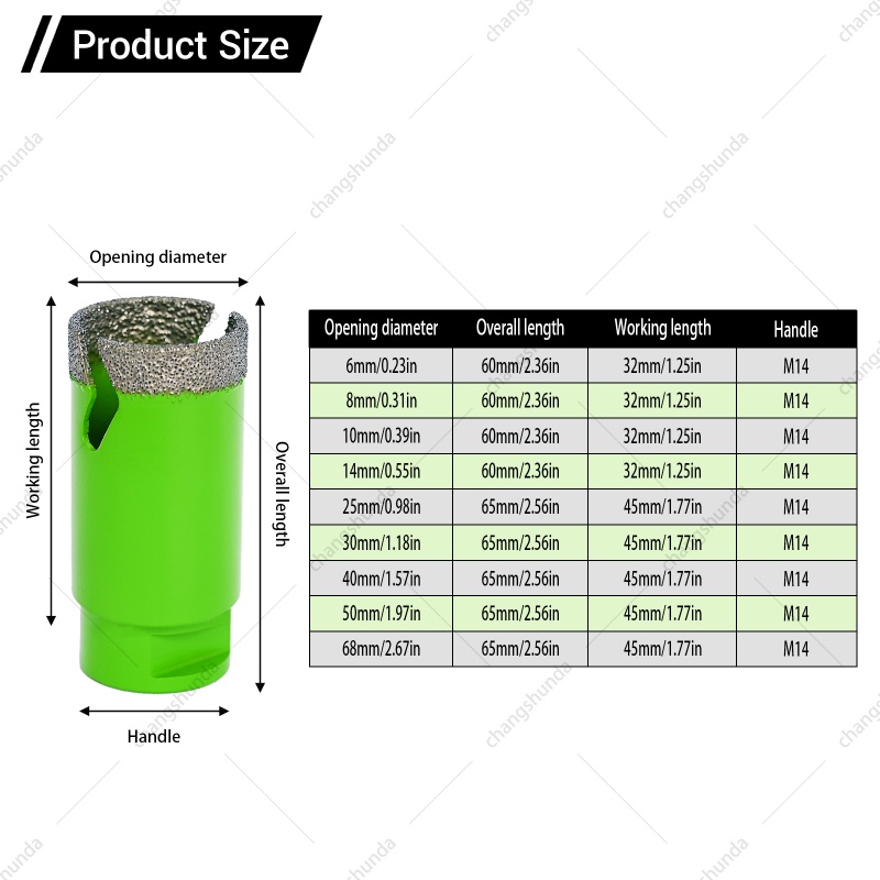 M14 Light Green Lightning Tooth 11pc Set with Aluminum Case, Dry Diamond Core Drill Bit Kit Including Locator, 125mm Diamond Flange Disc & Multi-Size M14 Hole Saws for Angle Grinder
