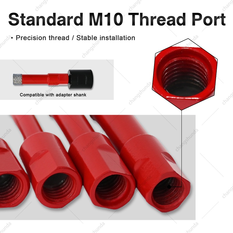 M10 Chinese Red 5pc Blister Pack Set, Vacuum Brazed Diamond Core Drill Bits with Built-in Cooling Wax & M14-M10 Reducer Shank for Tile Ceramic Marble Drilling
