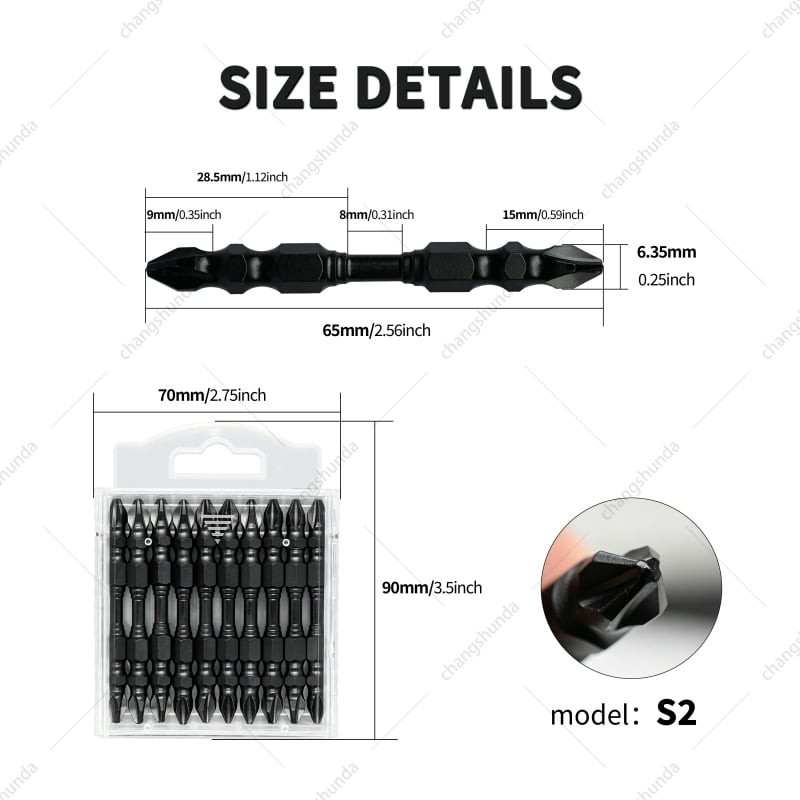 Van Lonzo Black Double R Double Head Phillips Screwdriver Bits 65mm-10pc Set, S2 Alloy Steel Anti-Slip Magnetic Cross Screwdriver Bit Kit, Heavy Duty Black Double R Double Head Phillips Screwdriver Bits 65mm-10pc for Impact Drill & Electric Screwdriver
