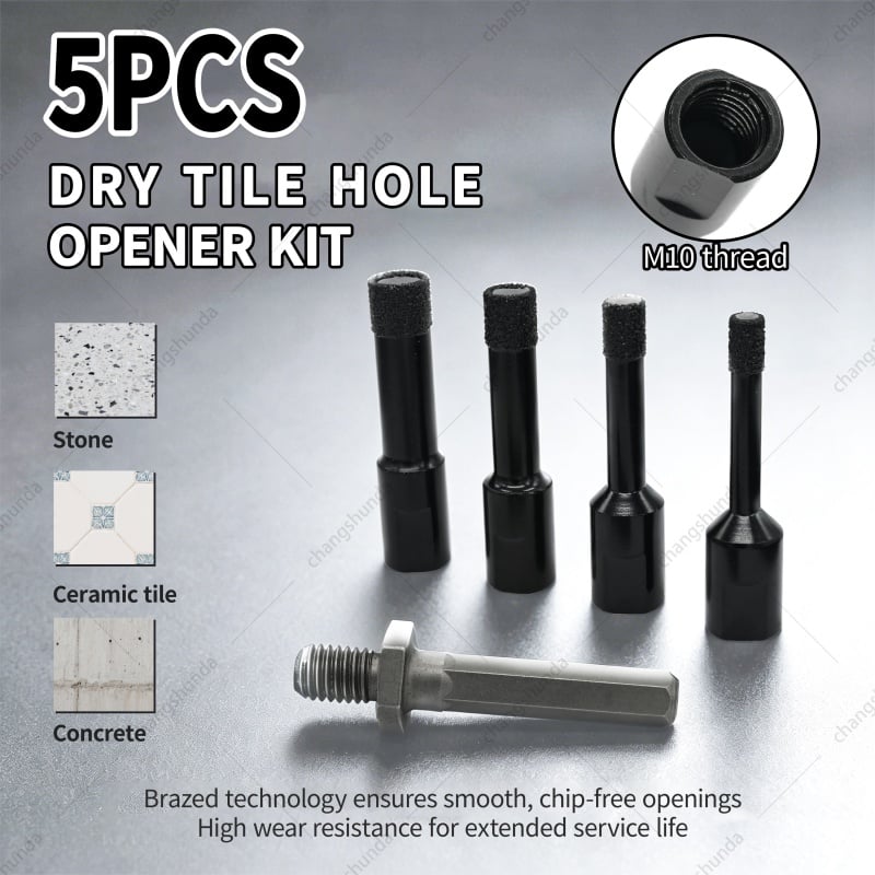 M10 Full Black 5pcs Blister Pack Set, Vacuum Brazed Diamond Core Drill Bits with M14 Hex Thread Shank for Tile Marble Ceramic Drilling
