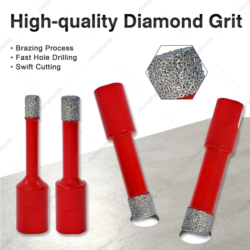 M10 Chinese Red 5pc Blister Pack Set, Vacuum Brazed Diamond Core Drill Bits with Built-in Cooling Wax & M14-M10 Reducer Shank for Tile Ceramic Marble Drilling
