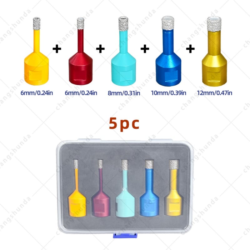 1Kit/5pcs 6-12mm Diamond Core Drill Bit Set M14 Dry Wet Vacuum Brazed Granite Cutting Hole Saw Kit for Tile Marble Ceramic
