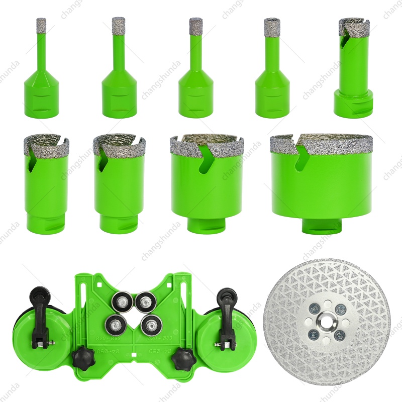 M14 Light Green Lightning Tooth 11pc Set with Aluminum Case, Dry Diamond Core Drill Bit Kit Including Locator, 125mm Diamond Flange Disc & Multi-Size M14 Hole Saws for Angle Grinder
