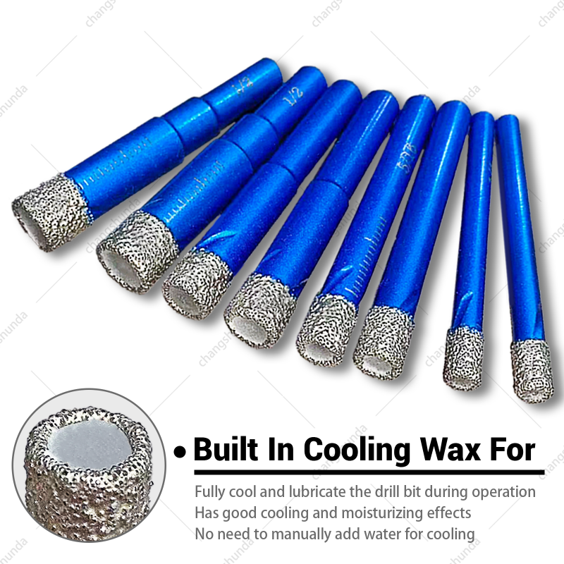 Van Lonzo Blue Exposed Grit Dry Diamond Drill 9PC Set, Brazed Hex Shank Dry Cutting Tile Drill Kit, Multi-Size Blue Exposed Grit Dry Diamond Drill 9PC for Cordless Drill Stone Ceramic Glass Dry Drilling

