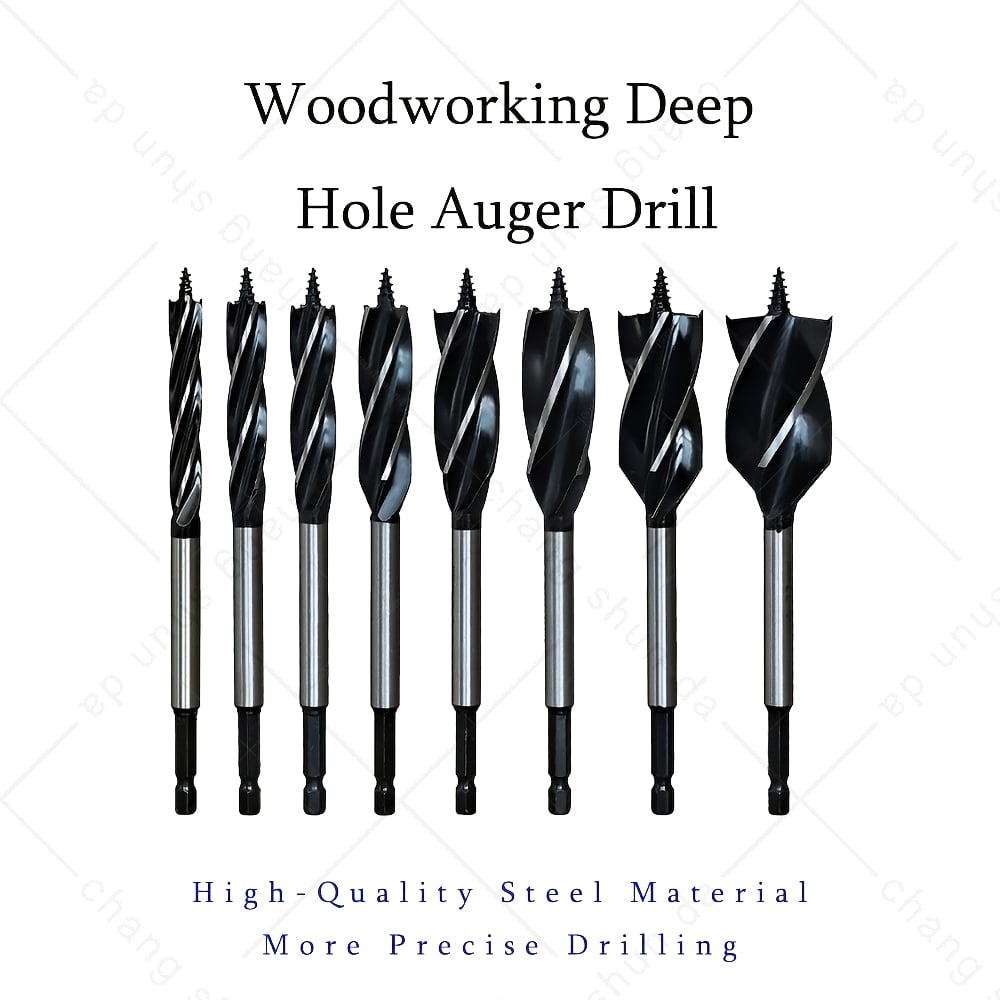 Van Lonzo Wood Auger Drill 8Pcs Set, 4 Flute Hex Shank Deep Hole Wood Boring Bit, Self-Feeding Thread Tip Auger Drill for Pine, Density Board, Fiberboard, Sandalwood & Plastic Drilling