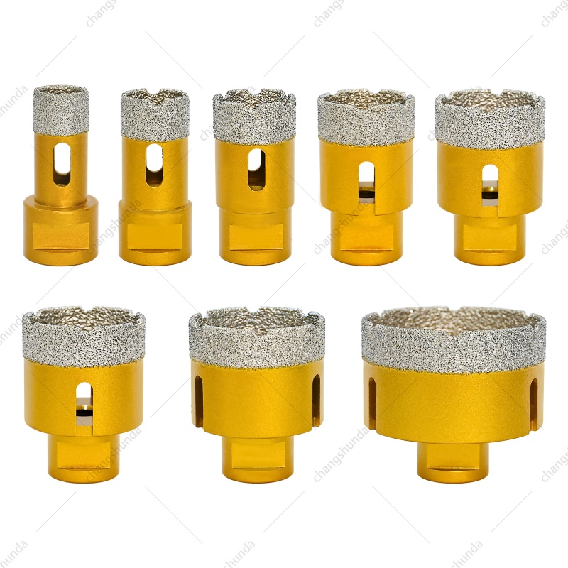 M14-8pc Golden Exposed Diamond Grain Drill Bit Set with Aluminum Case, Vacuum Brazed Dry Cutting Diamond Hole Saw Kit with 7 Core Drill Bits & 1 Chamfer Tool for Angle Grinder
