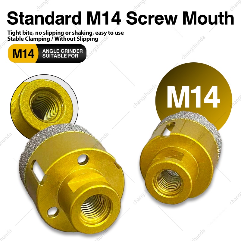 M14-7pc Golden Exposed Diamond Grain Drill Bit Set with Aluminum Case, Vacuum Brazed Dry Cutting Hole Saw Kit Including 6 Core Bits & 50mm Chamfer Tool for Angle Grinder
