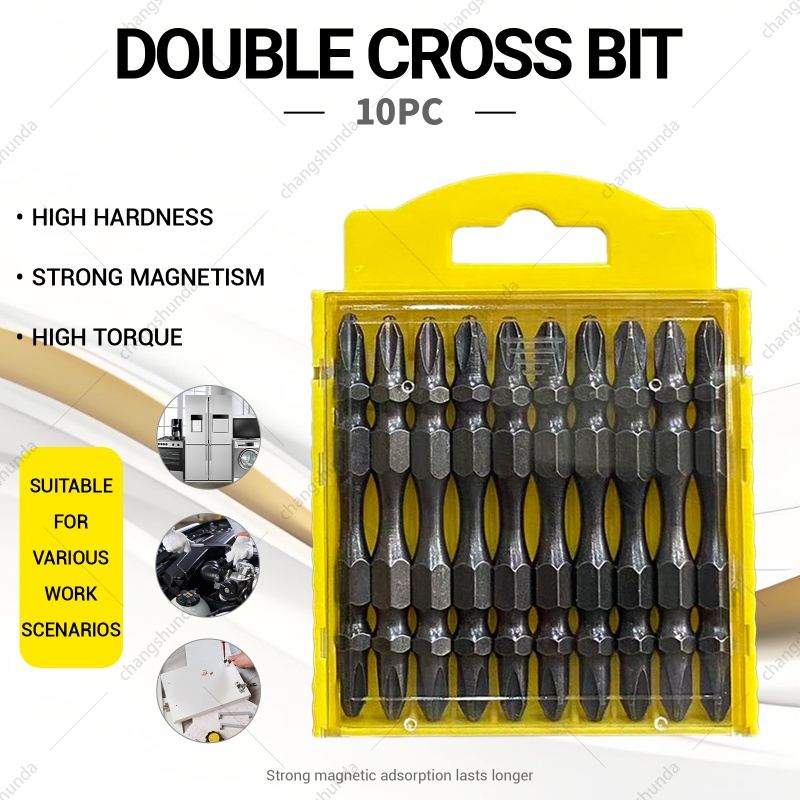 10 Pack S2 Steel Strong Magnetic Double Cross Phillips Screwdriver Bits Set, Hardened Anti-slip Dual-End Driver Bits Fit Power Drill & Impact Screwdriver