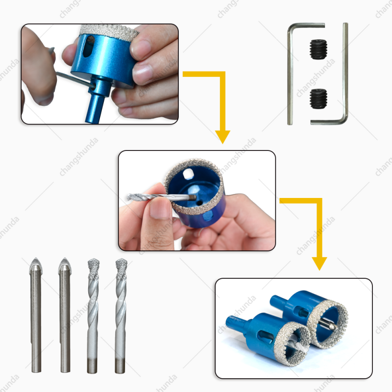 Van Lonzo Blue Serrated Centering Exposed Grit Dry Drill 5PC Set, Brazed Straight Shank Tile Stone Hole Saw Kit, Multi-Size Blue Serrated Centering Exposed Grit Dry Drill 5PC for Electric Drill Ceramic Marble Dry Drilling
