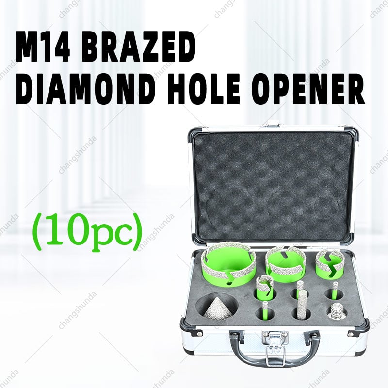 Van Lonzo M14 Lightning Tooth Hole Saw 10PC Set, Vacuum Brazed M14 Thread Multi-Functional Diamond Drill Kit, All-in-One M14 Lightning Tooth Hole Saw 10PC for Angle Grinder Tile Marble Glass Drilling, Chamfering and Trimming

