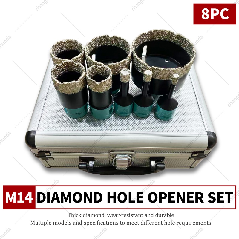 Van Lonzo M14 Hole Saw 8PC Set, Vacuum Brazed M14 Thread Diamond Core Bit Kit, Heavy Duty M14 Hole Saw 8PC for Angle Grinder Tile Marble Glass Stone Drilling
