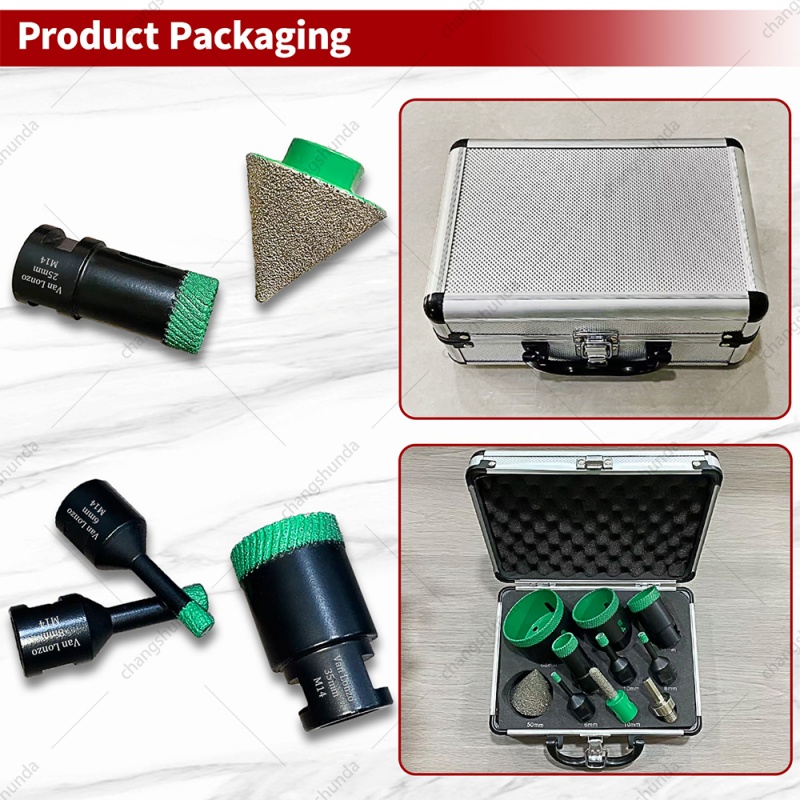 Van Lonzo M14 Strip Arranged Diamond Hole Saw 10PC Set, Vacuum Brazed M14 Thread Stone Drill Kit, Multi-Functional M14 Strip Arranged Diamond Hole Saw 10PC for Angle Grinder Tile Marble Glass Drilling, Chamfering and Polishing
