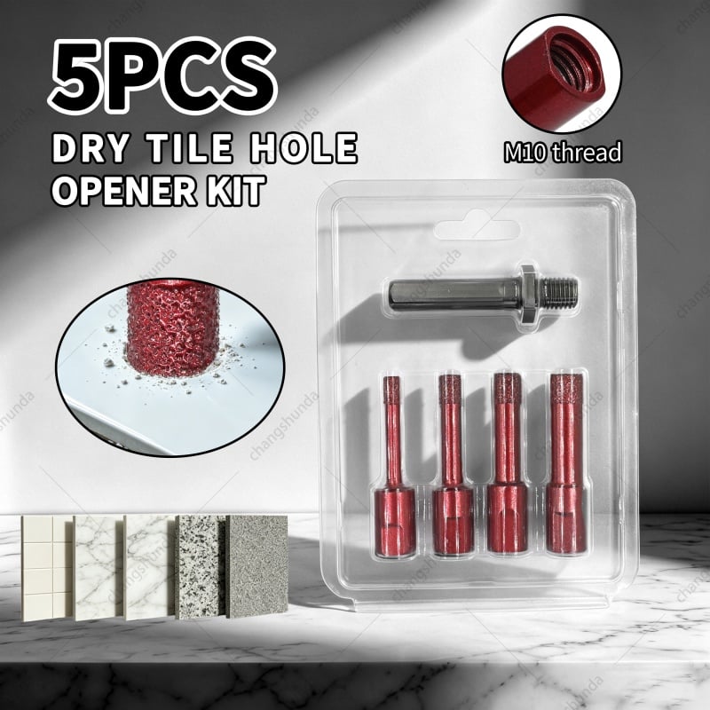 M10 Full Red 5pcs Blister Pack Set, Vacuum Brazed Diamond Core Drill Bits with M14 Thread Shank for Tile Marble Ceramic Drilling

