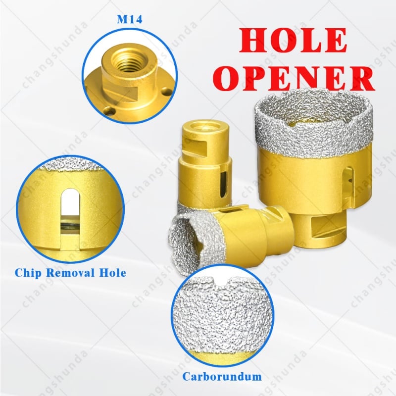 M14 Thread Vacuum Brazed Golden Exposed Sand Diamond Hole Saw Set, M14-5pc Dry Drill Bit Kit with Shockproof Aluminum Carry Case, 25/28/32/38/50mm Dry Cutting Bits for M14 Angle Grinder, Tile Marble Granite Stone Countertop Drilling Tool
