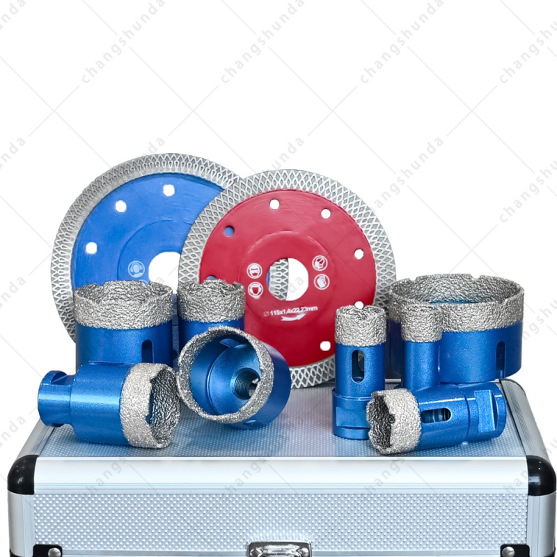 Vacuum Brazed Diamond Hole Saw & Cutting Disc Combo Set, Tile Drill Bits + Diamond Saw Blades for Porcelain Ceramic Marble Granite Brick Stone Drilling & Cutting, M14 Thread Shank Fit Angle Grinder
