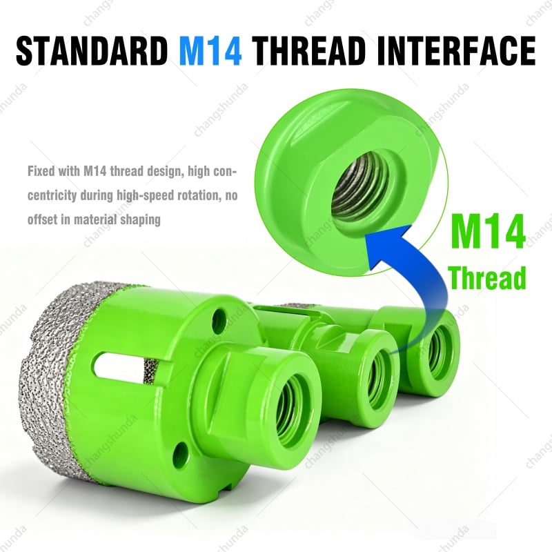 M14-12PC Light Green Exposed Diamond Grain Drill Bit Kit, Multi-Functional Stone Tile Processing Set with Core Bits, Trimmer, Chamfer Bit, Trapezoidal Grinding Head, 125mm Slab Cutting Disc & M14 to Hex Adapter
