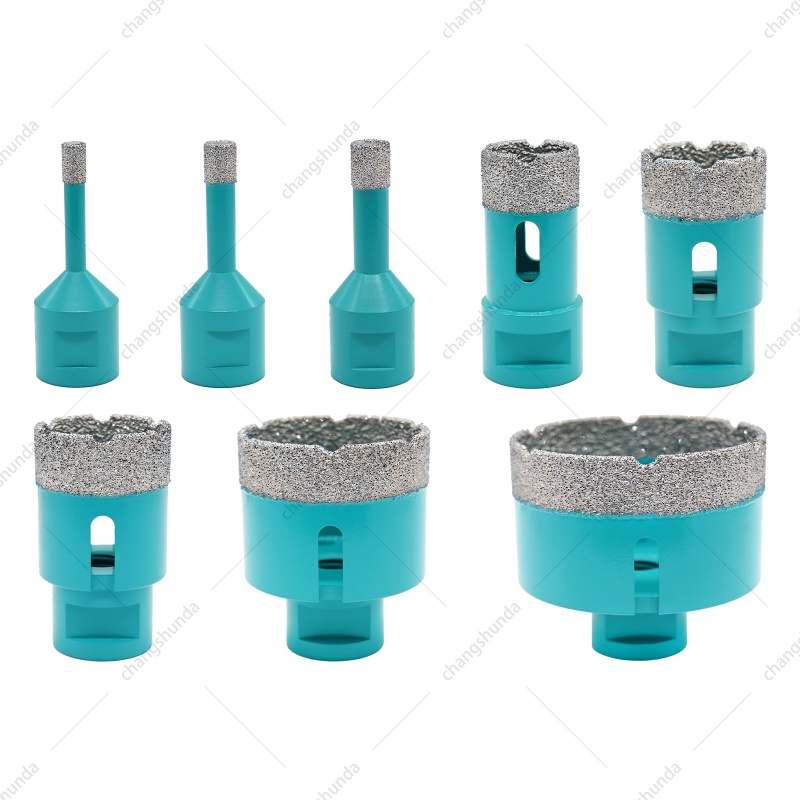 M14-8PC Aluminum Case Blue Vacuum Brazed Diamond Core Drill Bit Set, Dry Cutting Hole Saw Kit for Tile Marble Granite Angle Grinder
