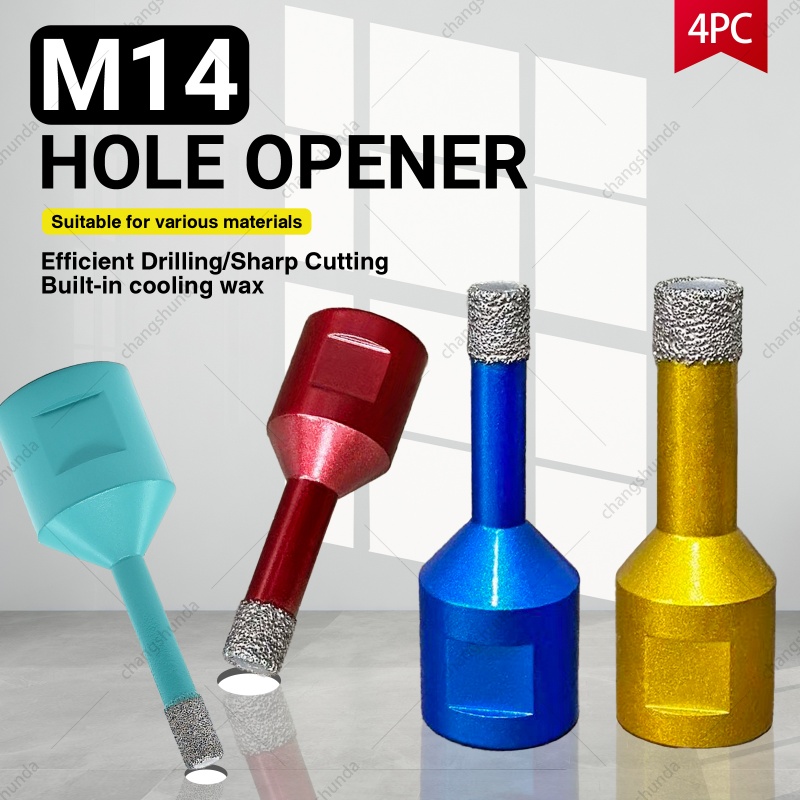 M14 Colorful 4PC Exposed Grit Blister Pack Drill Bit Set, Vacuum Brazed Diamond Hole Saw with Built-in Cooling Wax, M14 Thread Shank for Angle Grinder Dry Drilling Tile, Marble & Glass
