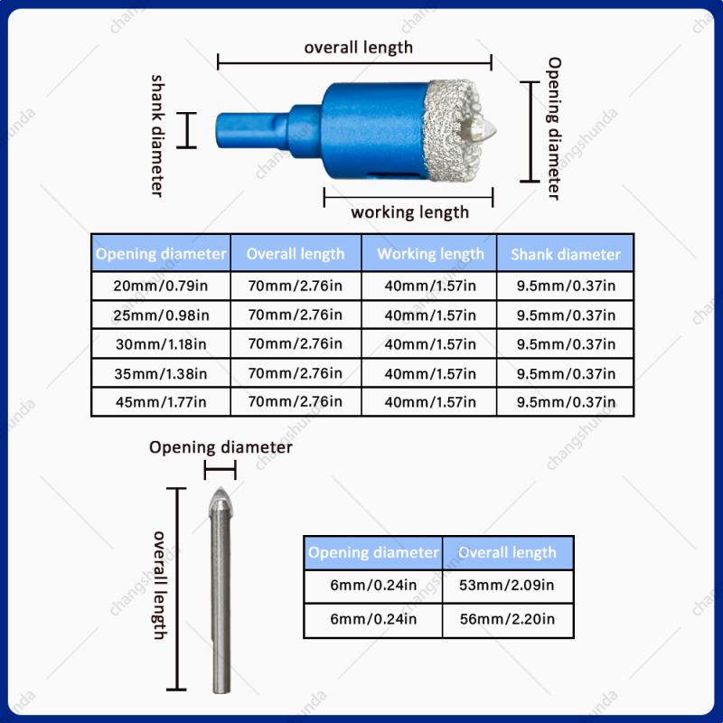 Van Lonzo Blue Serrated Centering Exposed Grit Dry Drill 5PC Set, Brazed Straight Shank Tile Stone Hole Saw Kit, Multi-Size Blue Serrated Centering Exposed Grit Dry Drill 5PC for Electric Drill Ceramic Marble Dry Drilling
